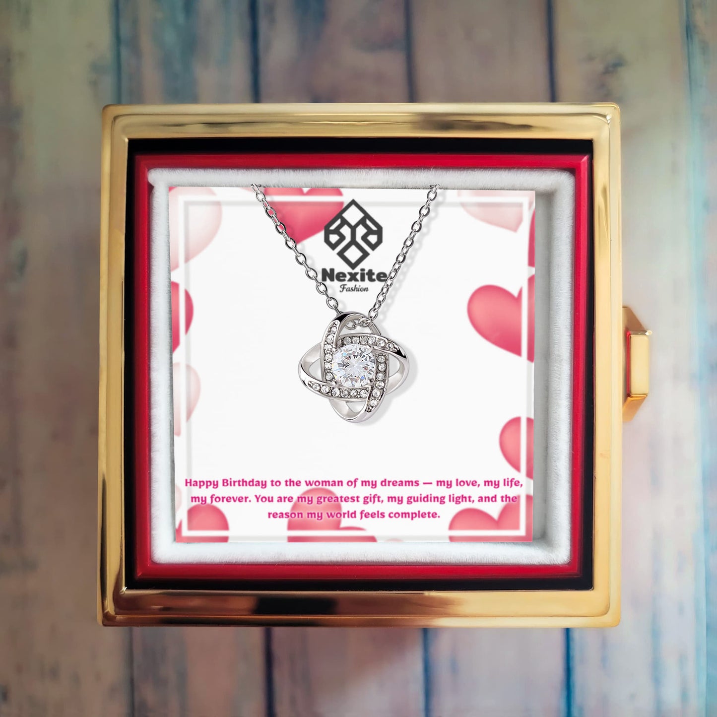 Nexite Love Knot Necklace with Rotating Rose Gift Box – A Symbol of Endless Love for Your Wife