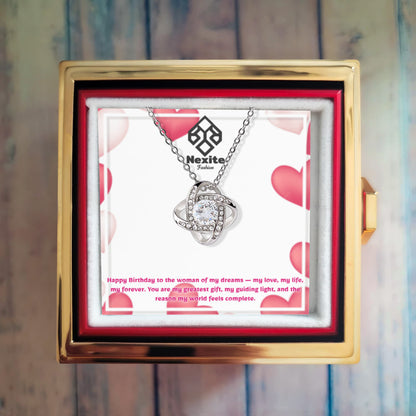 Nexite Love Knot Necklace with Rotating Rose Gift Box – A Symbol of Endless Love for Your Wife