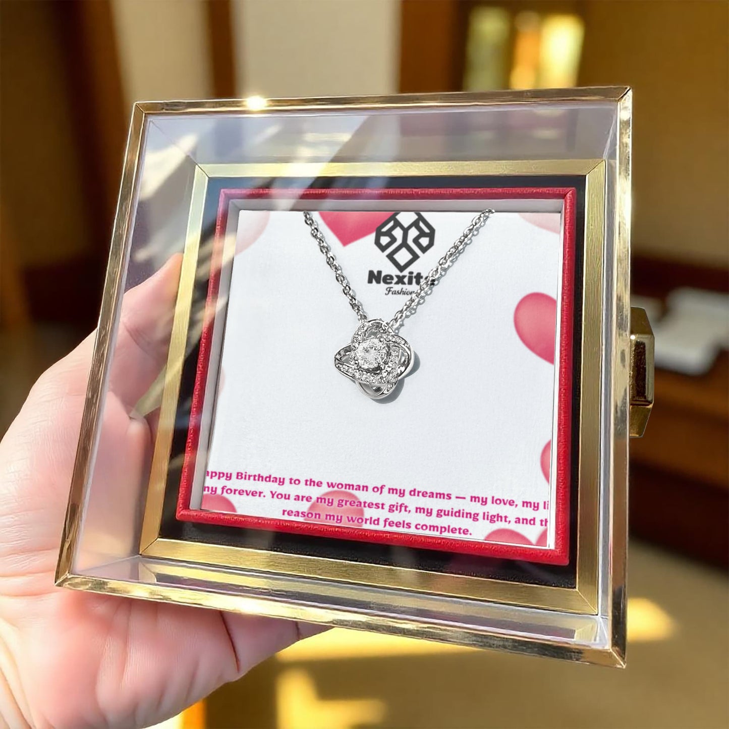 Nexite Love Knot Necklace with Rotating Rose Gift Box – A Symbol of Endless Love for Your Wife