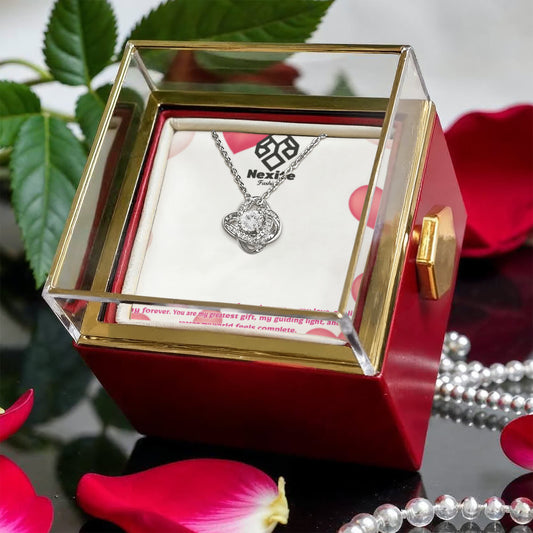 Nexite Love Knot Necklace with Rotating Rose Gift Box – A Symbol of Endless Love for Your Wife